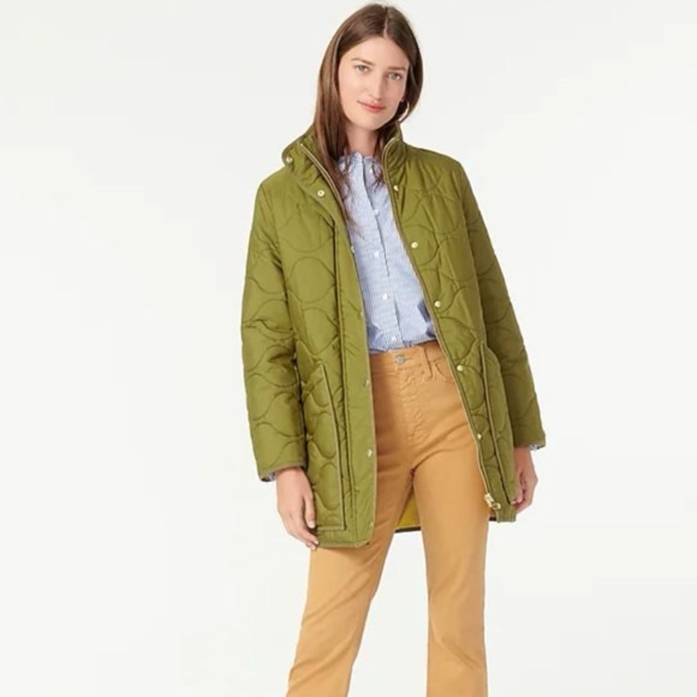 J. Crew Signature Quilted Cocoon Puffer Jacket in Warm Olive S G6